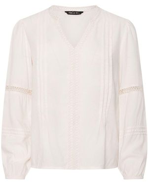 M Com Pintuck Trim Long Sleeve Blouse - White