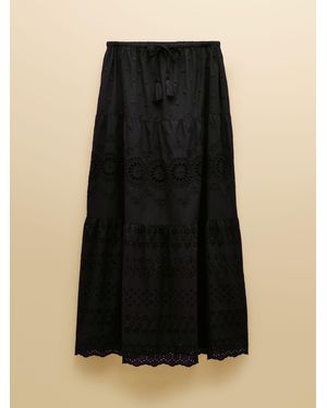 Joules Broderie Tiered Maxi Skirt - Black