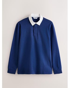 Next Marl Plain Rugby Shirt - Blue