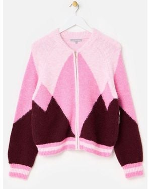 Oliver Bonas Geometric Zip Up Knitted Bomber Jacket - Pink