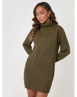 Threadbare Wool Blend Roll Neck Mini Dress - Green