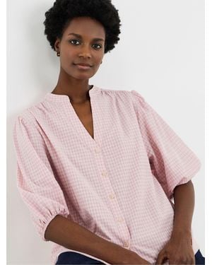 JD Williams Check Collarless Button Through Blouse - Pink
