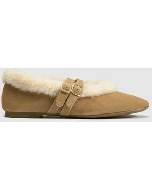 schuh Cream Leni Suede Shearling Ballet Shoes - Natural