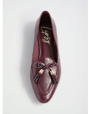 Lipsy Burgundy Faux Leather Tassel Bow Hardware Trim Slipper Loafers - Purple