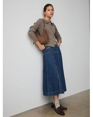 Next Horsebit Detail Seamed Midi Skirt - Blue