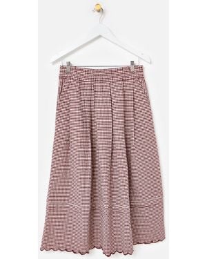 Oliver Bonas Gingam Scalloped Hem Midi Skirt - Pink