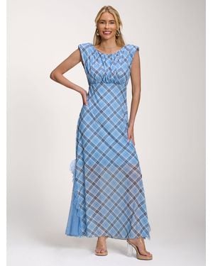 Jolie Moi Lace Insert Mesh Maxi Dress - Blue