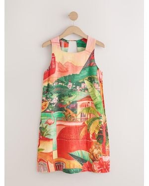 Next Linen Rich Square Neck Shift Mini Dress - White