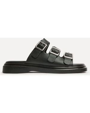 Linzi Satellite Triple Buckle Flat Sandals - Black