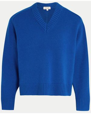 Jigsaw Wool Cashmere Blend V-Neck Sweater - Blue
