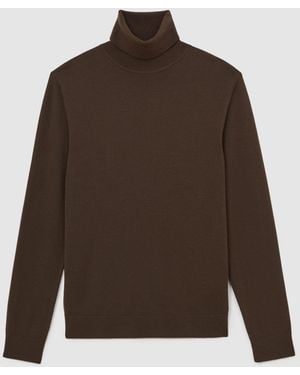 Reiss Chocolate Caine Slim Fit Wool Roll Neck Sweater - Brown