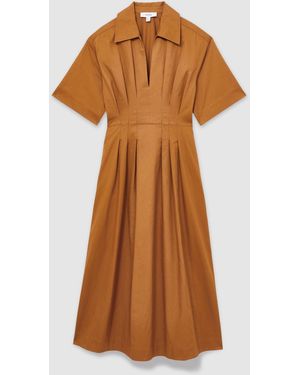 Reiss Aubrey Cotton Pleated-Waist Midi Dress - Brown