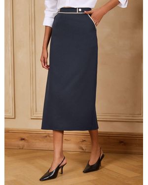 Love & Roses Tailored Contrast Tipping Pencil Skirt - Blue