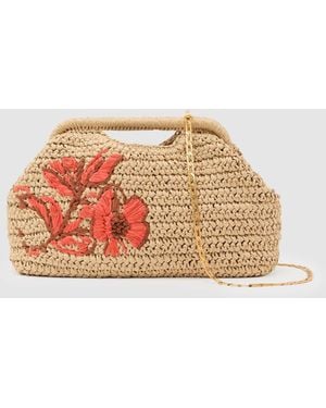 Reiss Gina Raffia-Effect Embroidered Clutch Bag - Pink