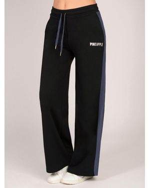 Pineapple Stripe Panel Wide Leg Sweatpants - Black