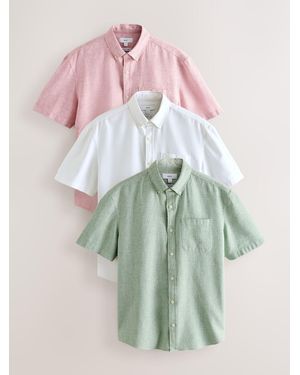 Next Cotton Linen Blend Short Sleeve Shirts 3 Pack - Multicolor