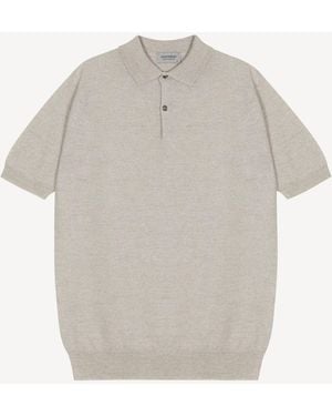 John Smedley John Smedley Singular Textured Short Sleeve Merino Wool Polo Shirt - Gray