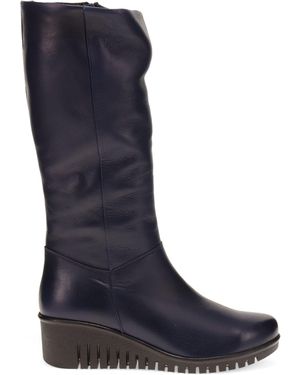 Pavers Ladies Leather Wedge Knee High Boots - Blue