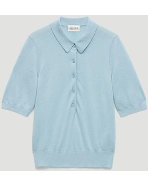 Hush Fine Knit Short Sleeve Polo Top - Blue