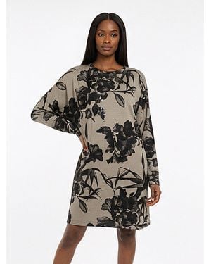 Religion Tribe Tunic Dress With All Over Floral Print And Beading - Black