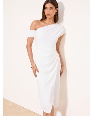 Lipsy Off The Shoulder Gathered Waist Midi Dress - White