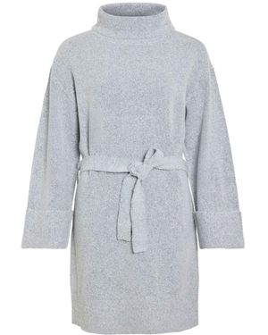 Vila Long Sleeve Tie Belt Knit Dress - Grey