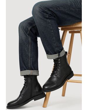 Jones Bootmaker Davide Leather Wide Fit Military Boots - Blue
