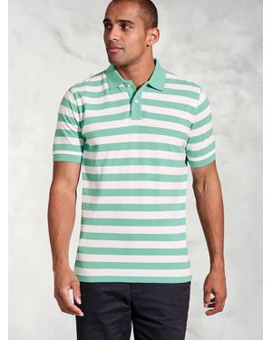 Brook Taverner Bold Stripe Pique 100% Cotton Polo Shirt - Green