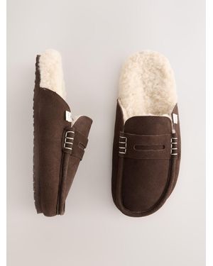 Next Chocolate Suede Footbed Slippers - Brown