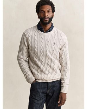 GANT Lambswool Cable Knit Sweater - Natural