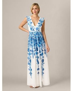 Adrianna Papell Floral Border Gown - Blau