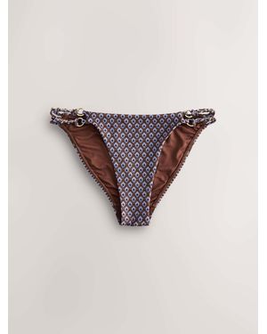 Next Chocolate Geometric Metallic Hardware Tanga Bikini Bottoms - Purple
