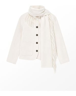 Ro & Zo Double-Faced Detachable Scarf Jacket With Wool - White