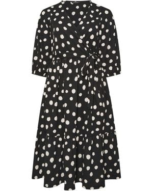 Evans Polka Dot Jersey Wrap Dress - Black