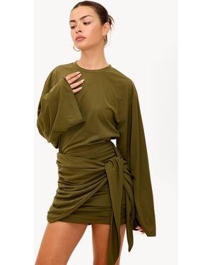 Loavies Long Sleeved Wrap Detail Mini Dress - Green
