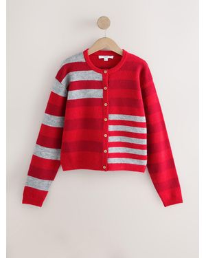 Next Multi Stripe Crew Neck Knitted Cardigan - Red