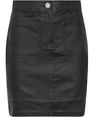 M Com Petite Coated Front Pocket A-Line Skirt - Black