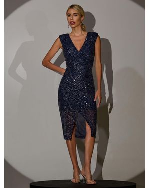 Jolie Moi Deja Sequin Midi Dress With Slit - Blue