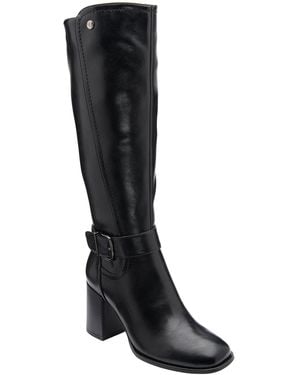 Lotus Heel Knee High Boots - Black