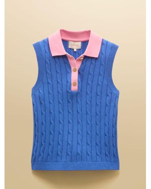 Joules Cotton Collared Cable Knitted Vest - Blue