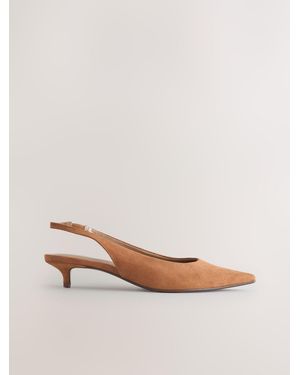 Next Sand Forever Comfort Leather Point Toe Slingback Low Heels - Natural