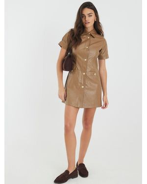 River Island Faux Leather Button Through Mini Dress - Natural
