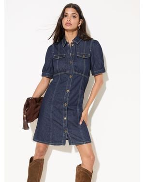 Friends Like These Denim Seamed Detail Mini Dress - Blue