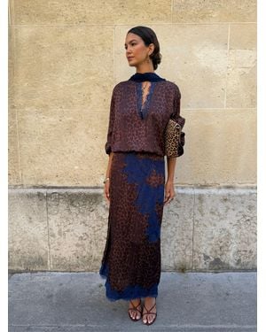 Never Fully Dressed Leopard Print Maeva Midi Skirt - Blue