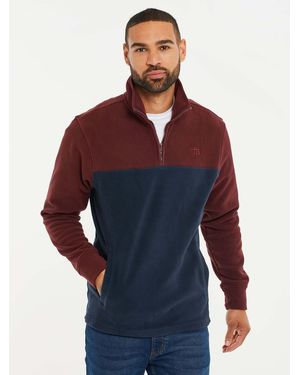 Threadbare Zweifarbiger Fleecepullover Mit 1/4-Reißverschluss - Rot