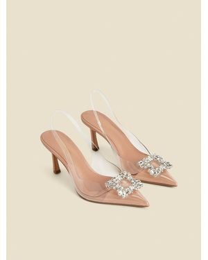 Sosandar Rhinestone Detail Vinyl Slingback Court Shoes - Natural