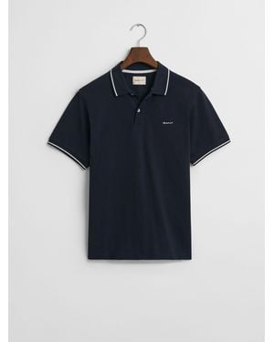 GANT Short Sleeve Tipped Collar Pique Polo Shirt - Blue