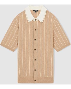 Reiss Worthy Wool Striped-Knit Short-Sleeve Shirt - Natural