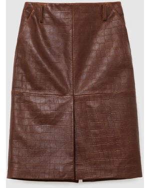 Reiss Tan Della Leather Croc-Embossed Midi Pencil Skirt - Brown