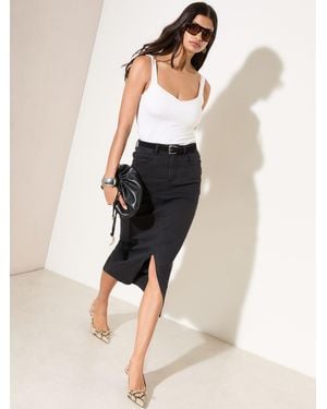 Friends Like These Split Front Denim Midi Skirt - Natural